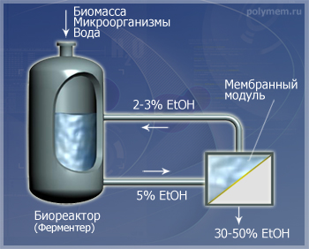 Принцип действия мембранного биореактора (первапорация) - получение биоэтанола и биобутанола